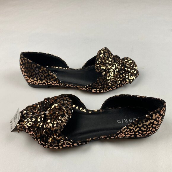 NWT Torrid Flats Black Metallic Gold Bow Leopard Print Shoes Women's Size 8WW - Picture 3 of 11